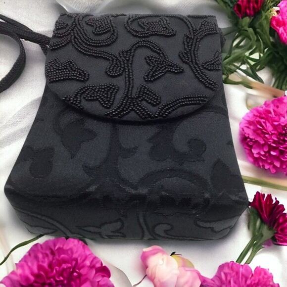 Elegant Evening Womens Handbag Black Beaded Back Purse Clutch Strap - Picture 1 of 16